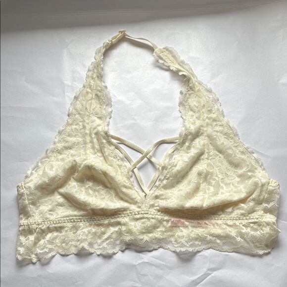 Victoria Secret Pink Off White Lace Unlined Bralette Size Large - Picture 1 of 9